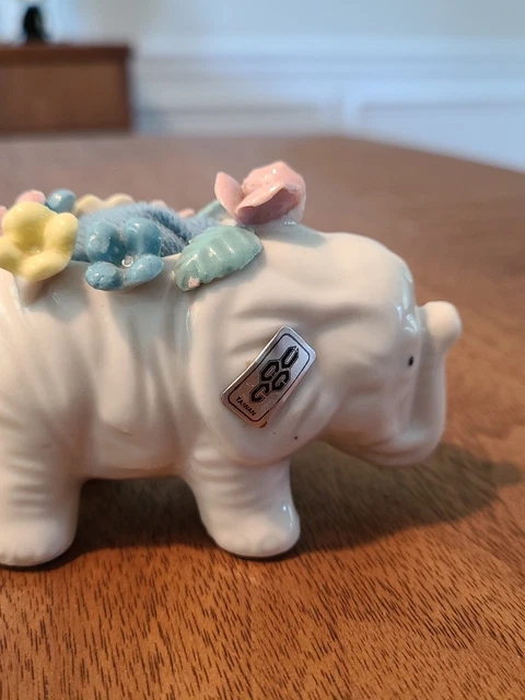 Vintage Elephant with Flowers Porcelain Pin Cushion Sewing Trunk Up UCGC Taiwan