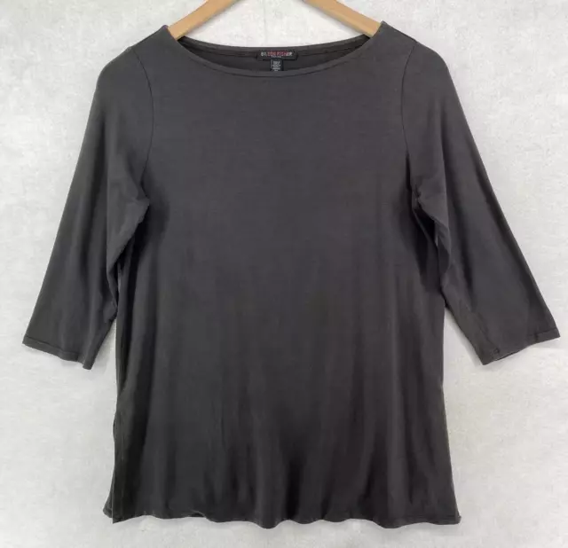 EILEEN FISHER Top PS Petite Tencel Stretch Jersey Boat Neck 3/4 Sleeve Gray USA