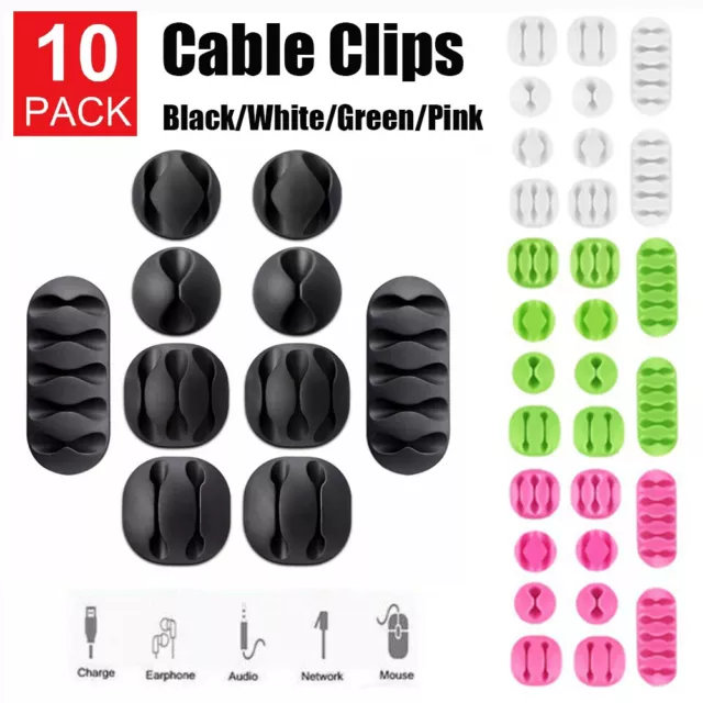 10X Cable Clip Cord Management Wire Tie Holder Organizer Clamps Self-Adhesive