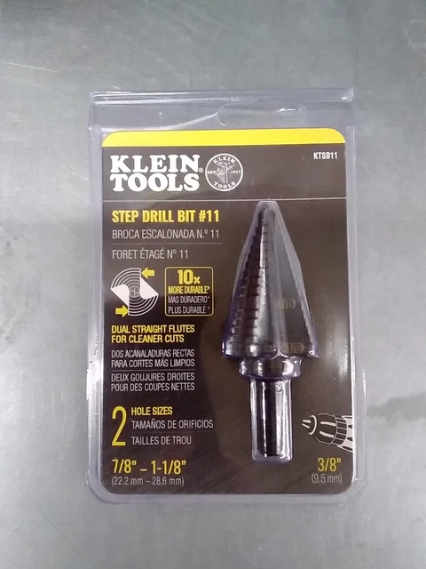Klein Tools KTSB11 Double Fluted Step Drill Bit #11,  7/8” - 1-1/8”- NEW/SEALED