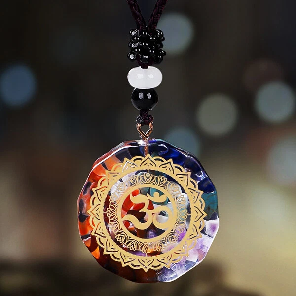 Natural Crystal Orgonite Pendant 7 Chakra Healing Talisman Women Men Necklace