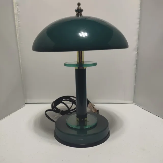 Vintage MCM Touch-on Atomic Table Lamp ‘Flying Saucer' UFO Mushroom Green Shade