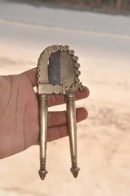 Vintage Brass Inlay Engraved Unique Shape Solid Handcrafted Betel Nut Cutter