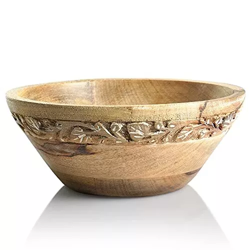 Jasmine Medium Bowls (Whitewash, 9 x 4 x 8) – Mango Wood Decorative Bowl for ...