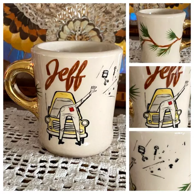 Vtg 1950'S Bob Williams Handpainted Coffee Cup Mug "Jeff" The Mechanic