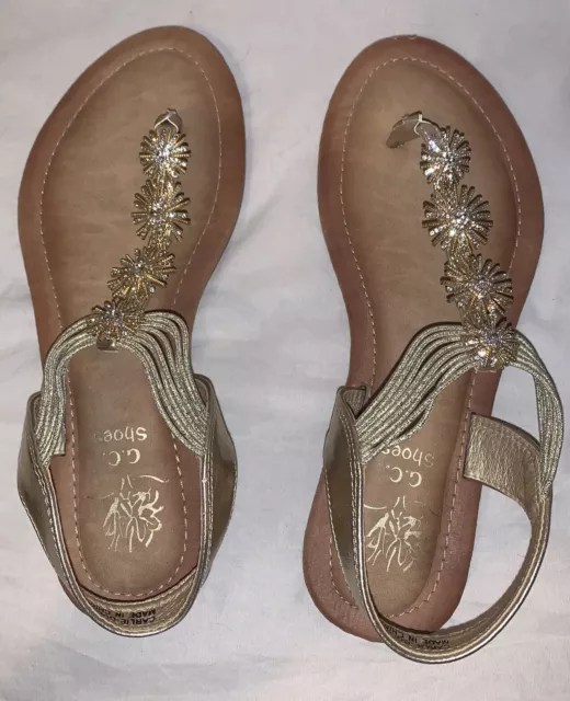 Women’s Charlie Gold Strapy Slip On Gold Jeweled Sparkly Sandals- Size 7 US