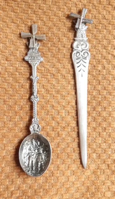 Vintage Holland Silverplate Lot Letter Opener Spoon Demet Elesva Windmill Dutch