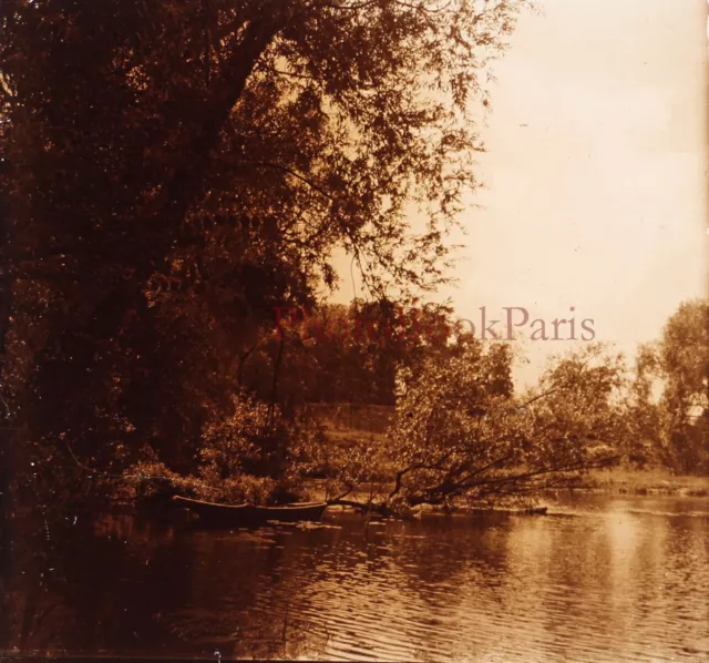 FRANCE Oise Compiègne Etang c1930 Photo Plaque de verre Stereo Vintage n2