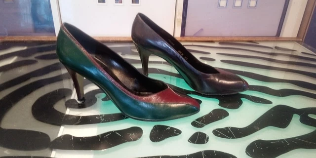 Emmanuel Ungaro Parallele Size 38.5 Vintage Shoes Heels Leather Green Burgundy