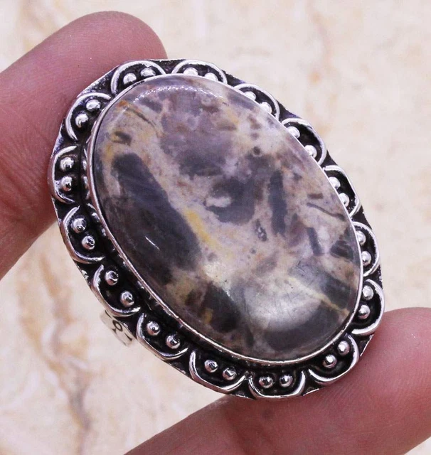 Impressive Picasso Jasper 925 Silver Plated Handmade Ring US Size 9 Ethnic Gift