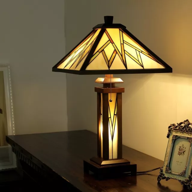 Tiffany Style 2+1 Light Table Accent Victorian Reading Lamp Stained Glass Theme
