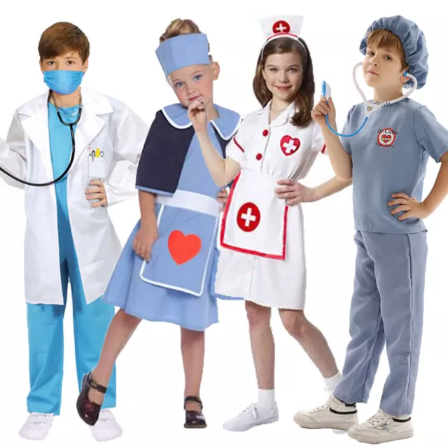 Kids ER Doctor Nurse Medical Scrubs Uniform Halloween Fancy Dress Costume