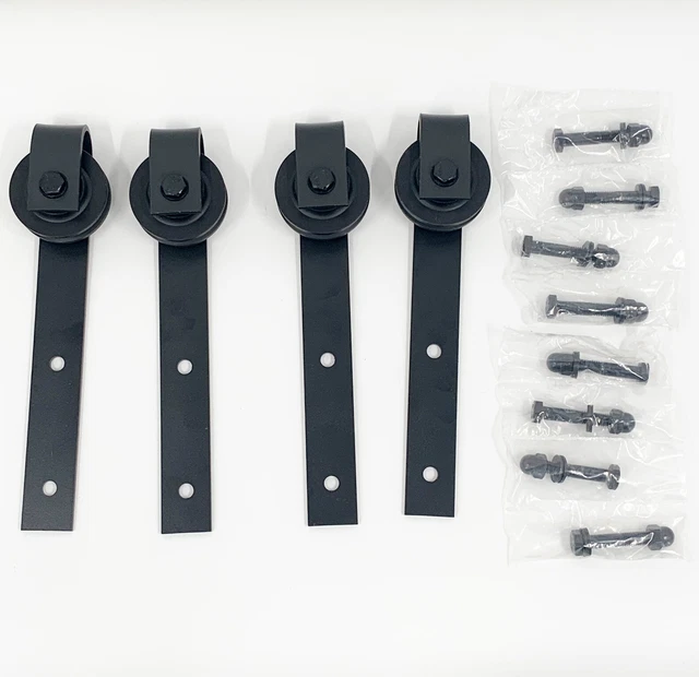 Sliding Barn Door Hardware Roller Set Black (J Shape Hanger) SET OF 4