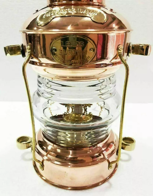 Brass Copper Collectible 14 Inch ANCHOR Lantern Oil Burner Boat Light Ship Lamp 3