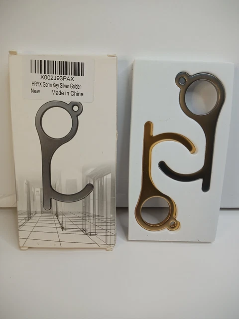 HRYX Plata Golden Germen Llave Táctil Sin Tacto Herramienta Abridor Llavero Puerta Paquete de 2