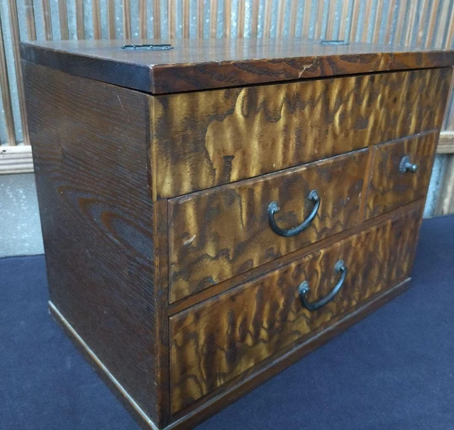 JAPANESE ANTIQUE TANSU HARIBAKO Sewing box SHOWA Retro Beautiful wood