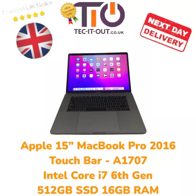 Apple 15" MacBook Pro Touch Bar 2016 Intel i7 6th Gen 512GB SSD 16GB RAM - A1707