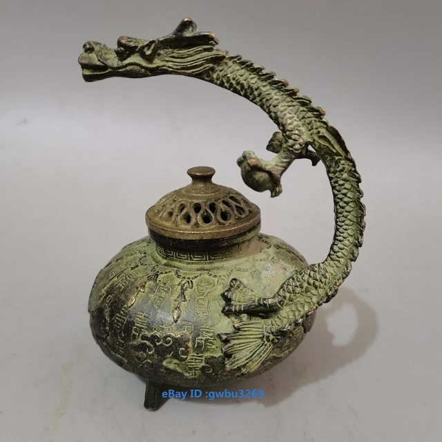 L34 OLD CHINESE bronze Handcarved Dragon statue incense burner w