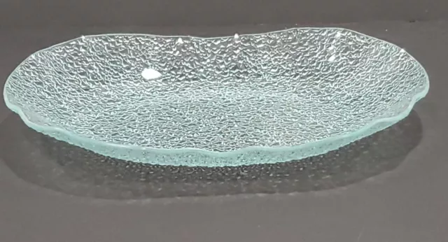 Aqua Green Oval 11.50x7.50 Rain Drop Clear Glass Plate Bent Behrenberg Glass USA