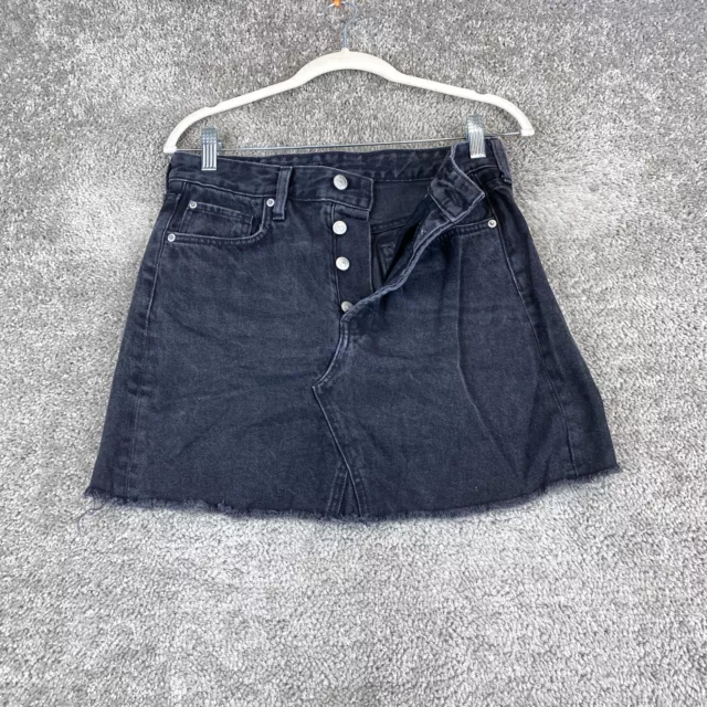 H&M A-Line Denim Skirt Women's Size 6 Black Button Fly 5-Pocket Frayed Hem