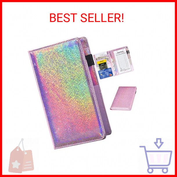 Server Books for Waitress - Glitter Leather Waiter Book Server Wallet with Zippe