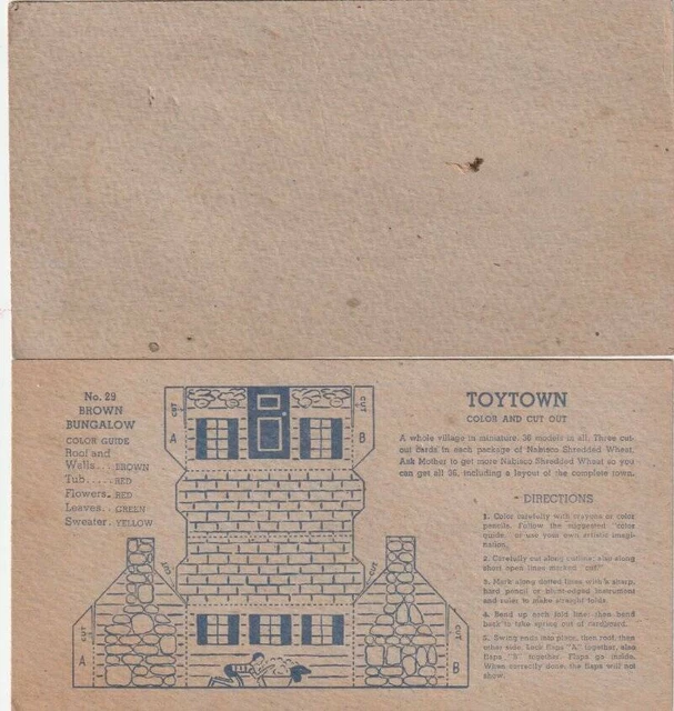 Toytown Color and Cut out Station Wagon in Trees, Brown Bungalow Nabisco