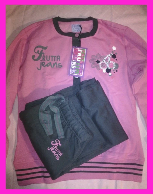 FRUTTA JEANS NIGHTWEAR tuta/pigiama cotone felpato donna rosa