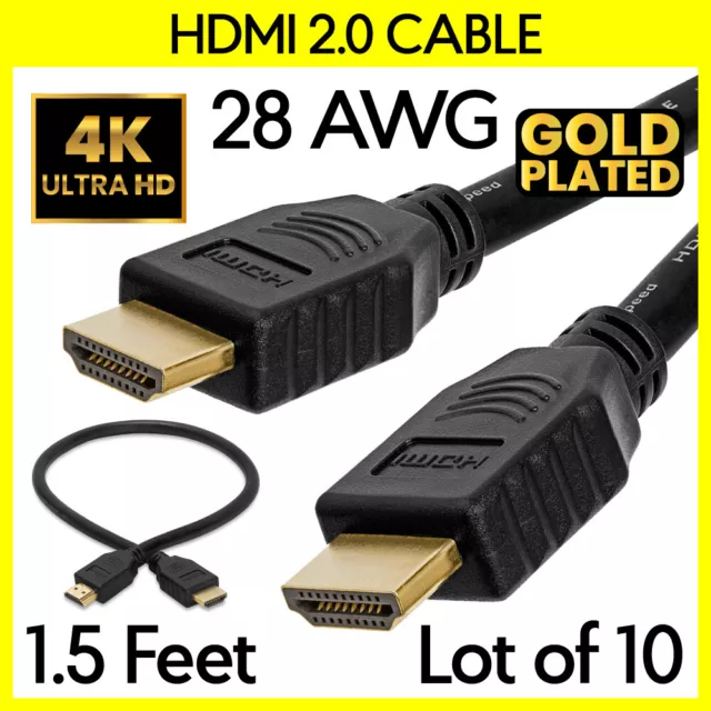 10x 1.5FT HDMI Cable High-Speed HDMI Monitor Cord 18Gbps 28AWG Cord TV Projector