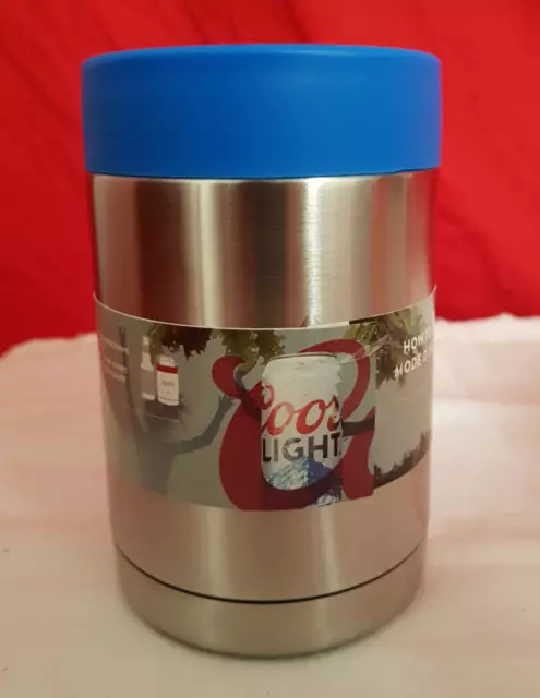 Coors Light Silver Bullet Stainless Steel Keg Style Koozie with Blue Top. New.