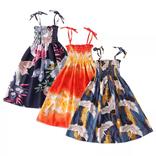 Toddler Kids Girls Floral Bohemian Flowers Sleeveless Beach Straps Dress