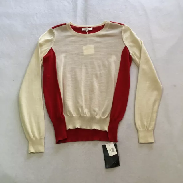 VTG Clu Too Womens Wool Sweater Size S Red Ivory Colorblock Long Sleeve 80s NWT