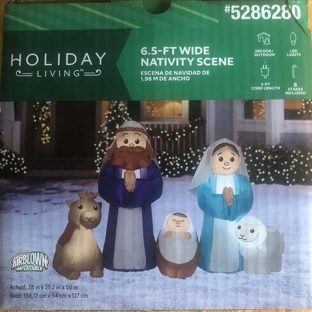 6.5FT HOLIDAY LIVING Nativity Scene Lighted Christmas Inflatable Gemmy
