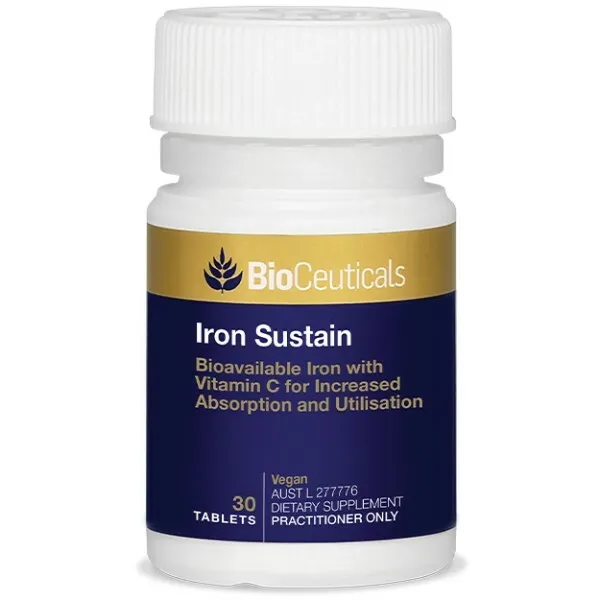 BioCeuticals Iron Sustain 30 Tablets Bioavailable Iron with Vitamin C Vegan