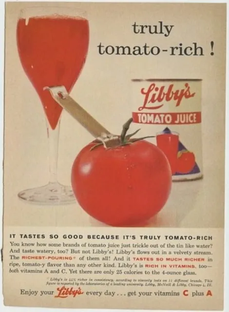 Libbys Tomato Juice Truly Tomato Rich Richest Pouring 1961 Vintage Ad