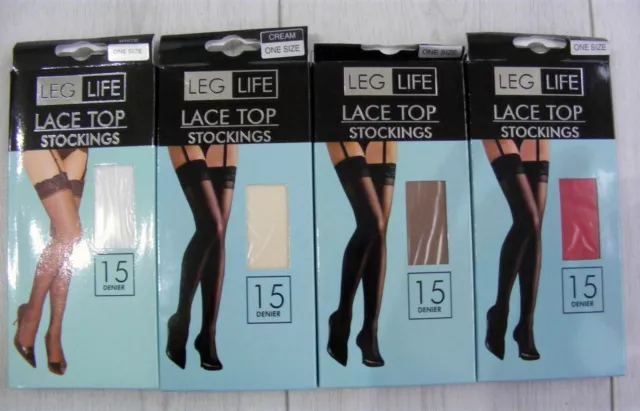 Bundle/Job lot Four Pairs Super Sheer Lace Top Stockings, Four Different Colours