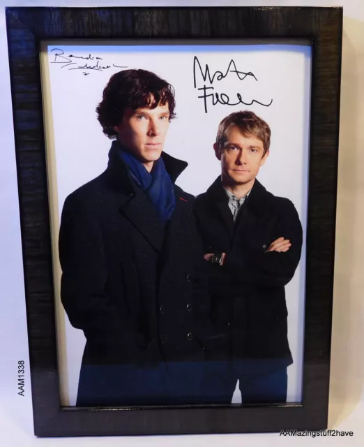 Benedict Cumberbatch & Martin Freeman TV Print in Black Glass frame Signed