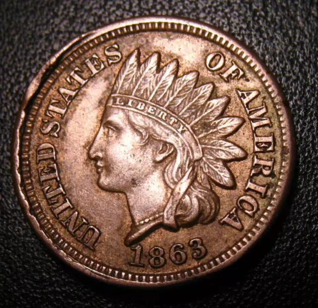 Old Us Coins Hihgrade 1863 Indian Head Cent  Penny Large Cud Edge Error