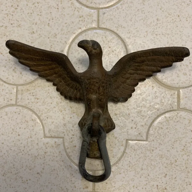 Antique Cast brass American Eagle Flag Pole Topper Finial 5" Wing Span