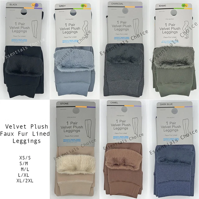 PRIMARK VELVET PLUSH Leggings Faux Fur Lined All sizes Black Charcoal  Chocolate $17.57 - PicClick