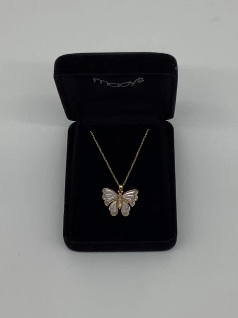 Fine Pearl/Opaque 14k Gold Butterfly Necklace