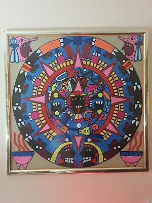 Vintage Mayan Inca God Goddess South Central America Folk Art Woven Wool Picture 3