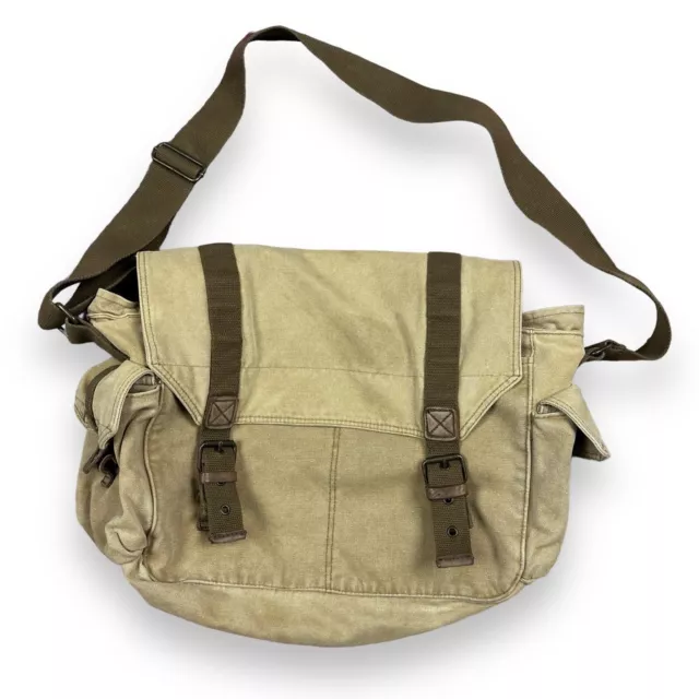 Modern Military Style Canvas Crossbody Large Bag Cargo Pockets Straps