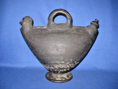 Rare Antique Zoomorphic Askos Bird Oil Vessel  Black Terracotta Pottery