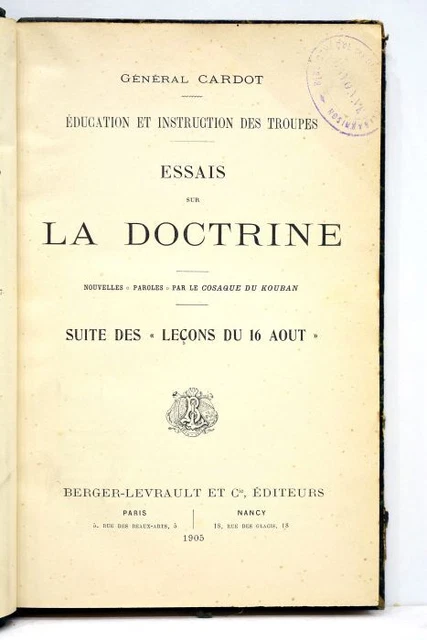 Cardot LIVRE ANCIEN CARDOT Education Et Instruction Troupes Essais Doctrine ...