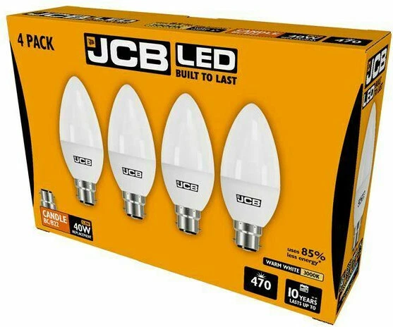 JCB LED 4ER-PACK BC B22 KERZE Glühbirnen Licht 6W = 40W WARMWEISS 3000K großes Bajonett