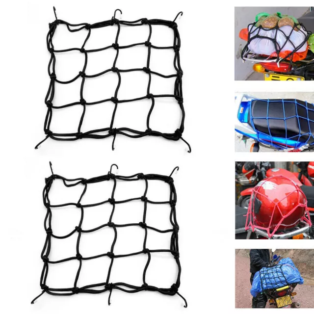 2PC Motorcycle Elasticated Luggage Cargo Net 40*40CM Strong Webbing Straps Tie