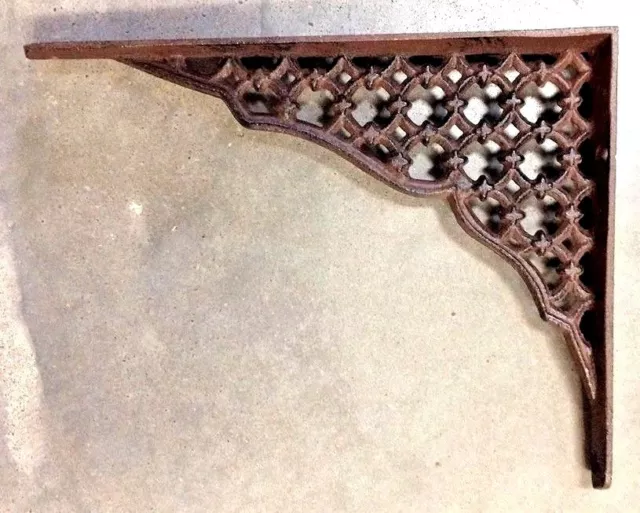 SET OF 4 LARGE LATTICE SHELF BRACKET BRACE Rustic Antique Brown Cast Iron