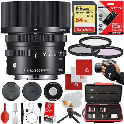 Sigma 45mm f/2.8 DG DN Contemporary Lens for Sony E-Mount Cameras + 64GB Bundle