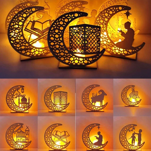 EID-Mubarak Ramadán Velas de Madera Luces Musulmanes Islámicos Regalos Fiesta-Adornos