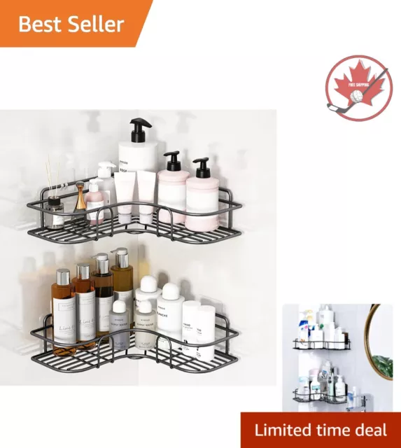 Sturdy Shower Caddy Corner Shelf - Bathroom Organizer - Non-Drilling - Black